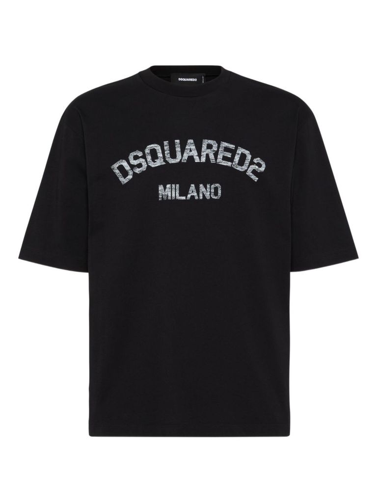 Dsquared2 Loose Fit Black Cotton T-shirt With Vintage Logo In Black