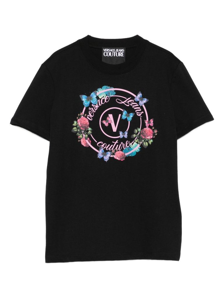 Versace Jeans Couture Black Cotton Jersey Screen-printed T-shirt In Black