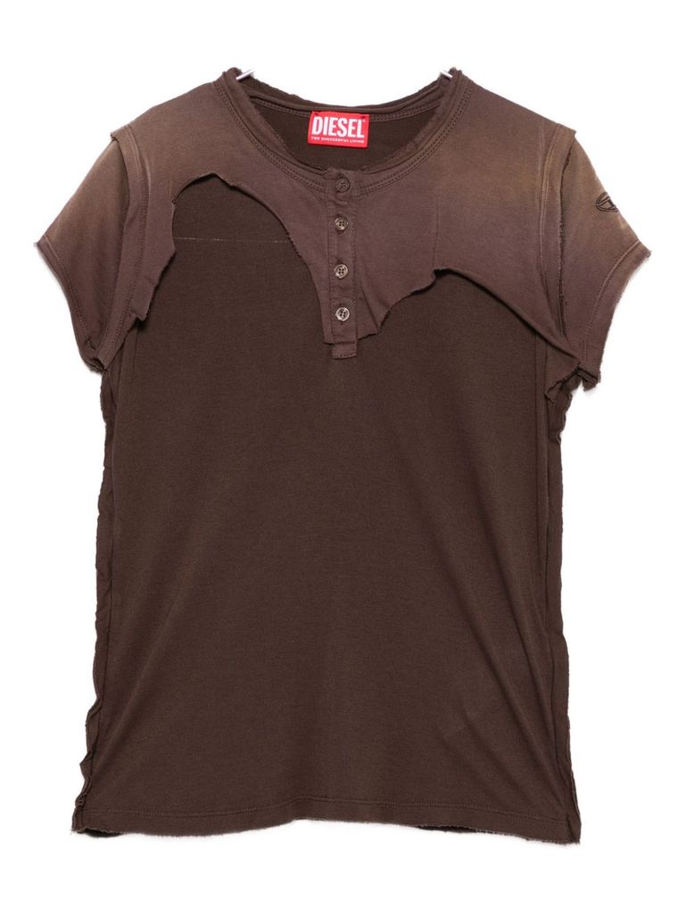 Diesel Henley T-shirt With Peel-off Effect In Brown