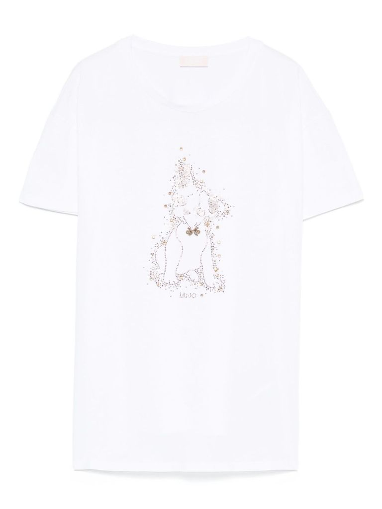Liu •jo Crew Neck T-shirt With Rhinestones In White