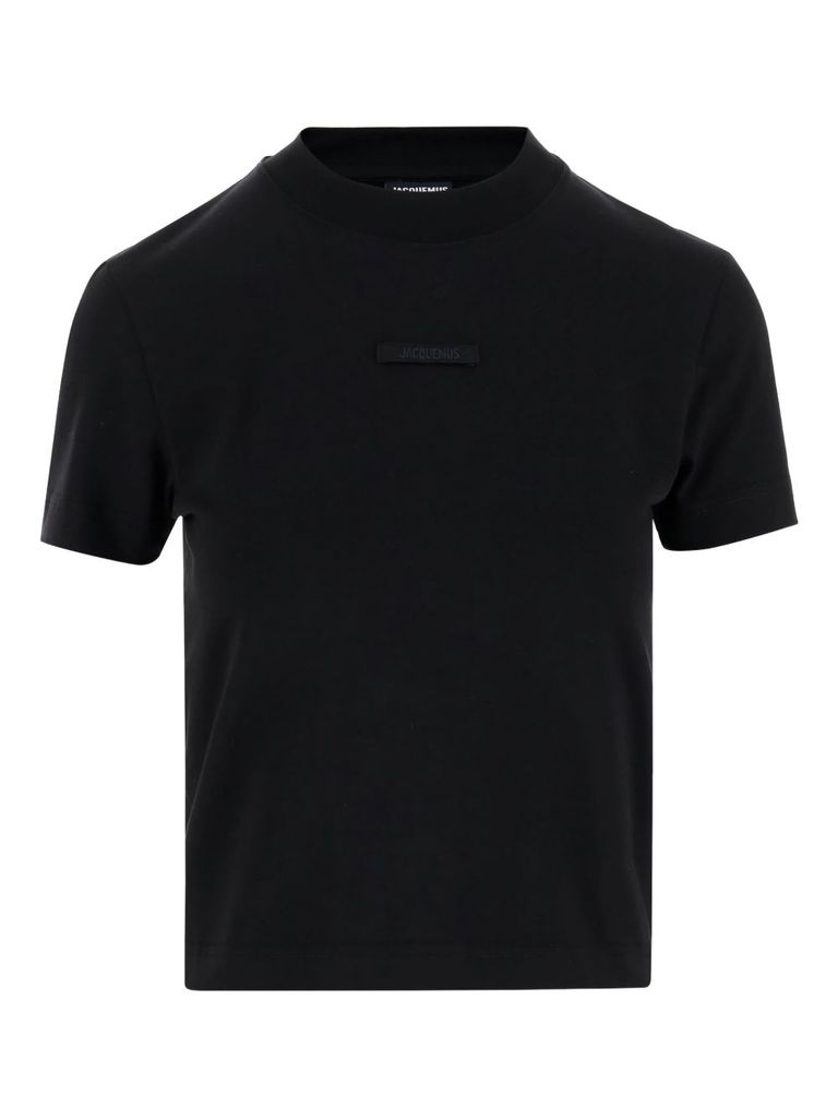 Jacquemus The Crewneck T-shirt With Gros Grain Logo Detail In Black
