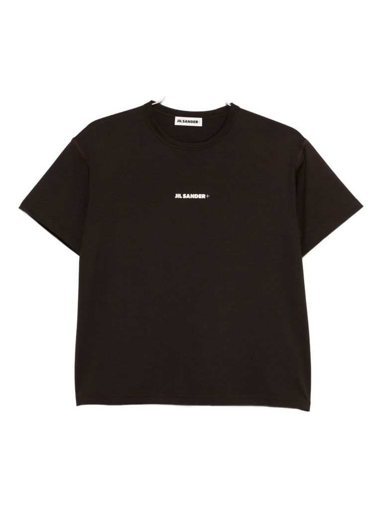 Jil Sander Boxy-fit Brown T-shirt With Centered Logo Print In Black