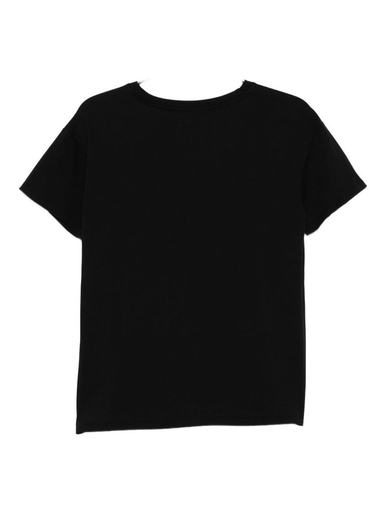 Liu •jo Crew Neck T-shirt With Rhinestones In Black