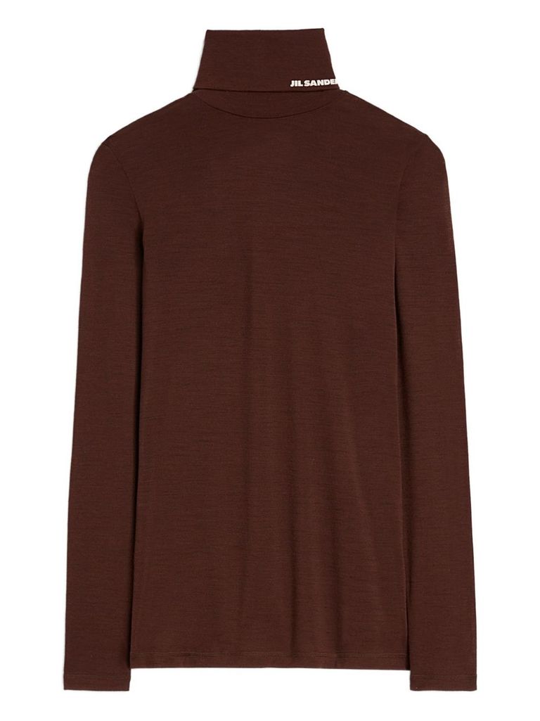 Jil Sander Brown Lightweight Wool Blend High-neck T-shirt In Brown