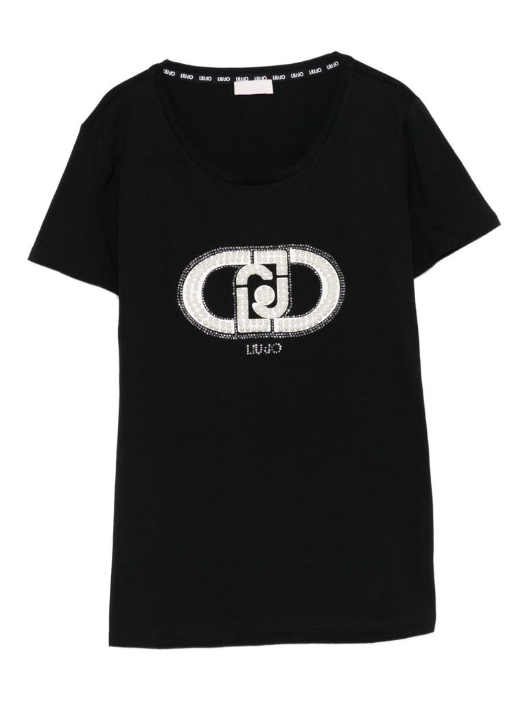 Liu •jo Embellished-logo T-shirt In Black