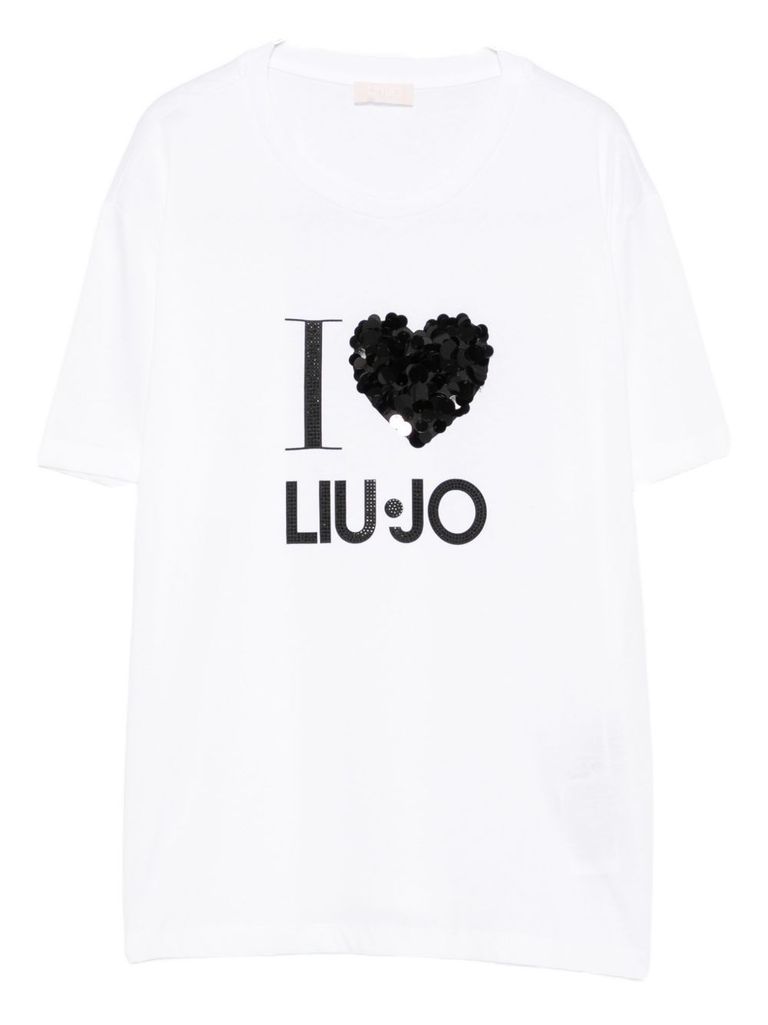 Liu •jo Sequin-heart T-shirt In White