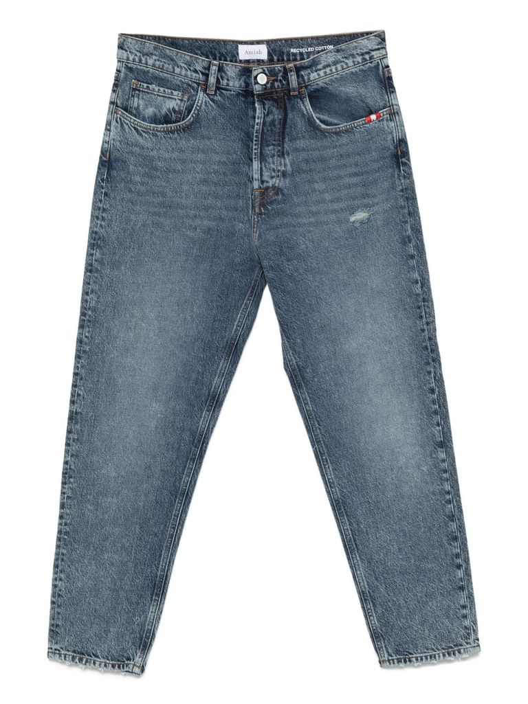 Amish Distressed Patch Jeans In Blue