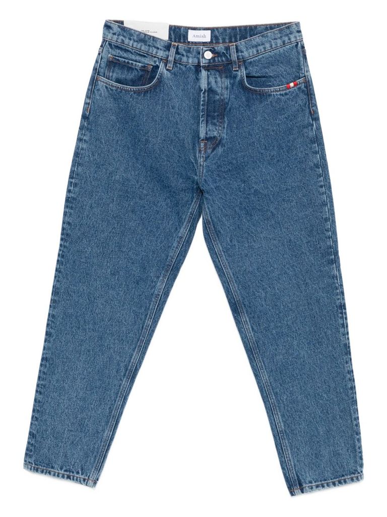 Amish Five-pockets Styling Straight-leg Jeans In Blue