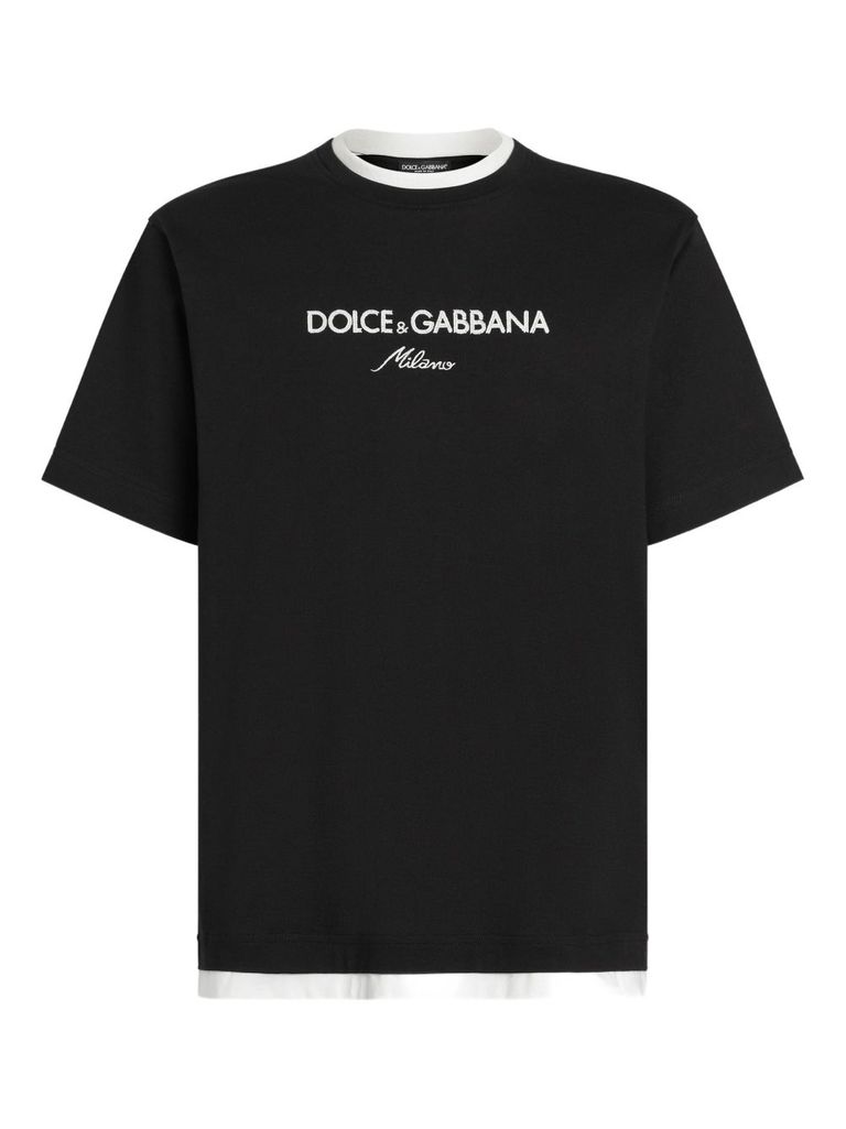 Dolce & Gabbana Logo-embroidered Layering Cotton T-shirt In Black