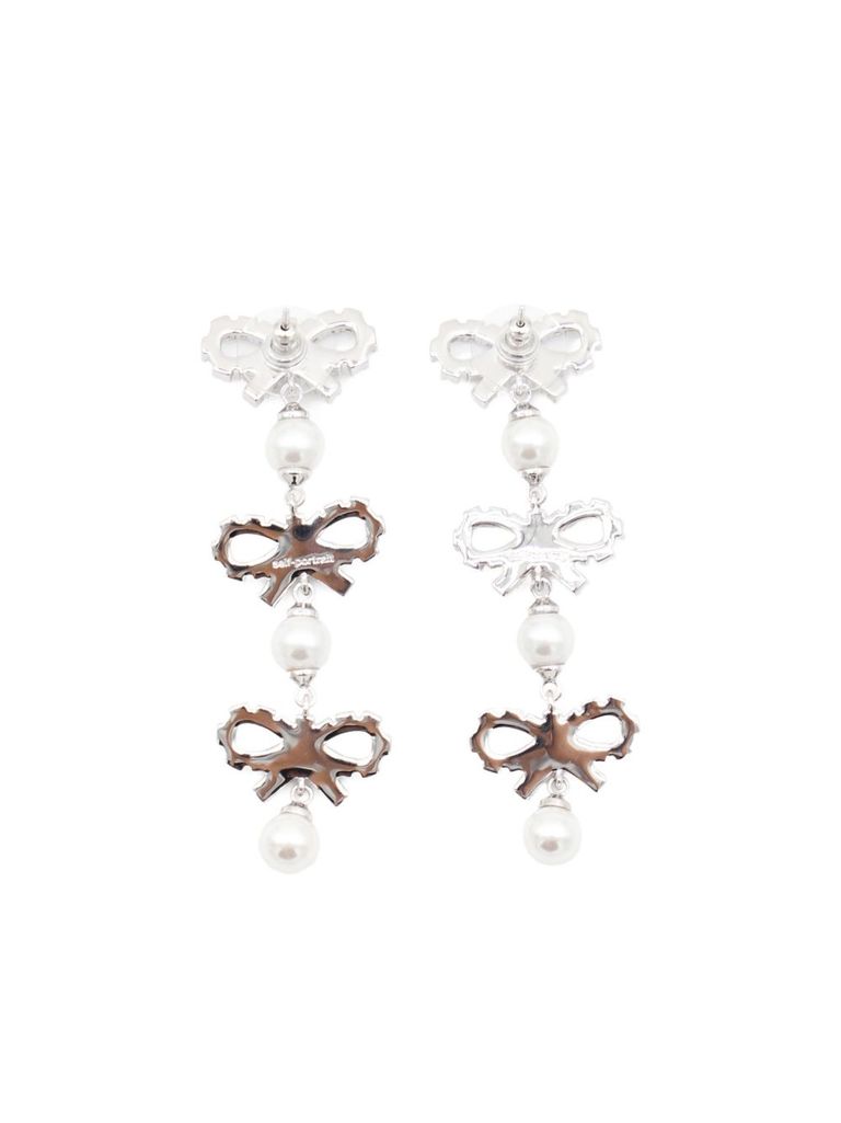 Self-portrait Bow Motif Pearl Earrings In White