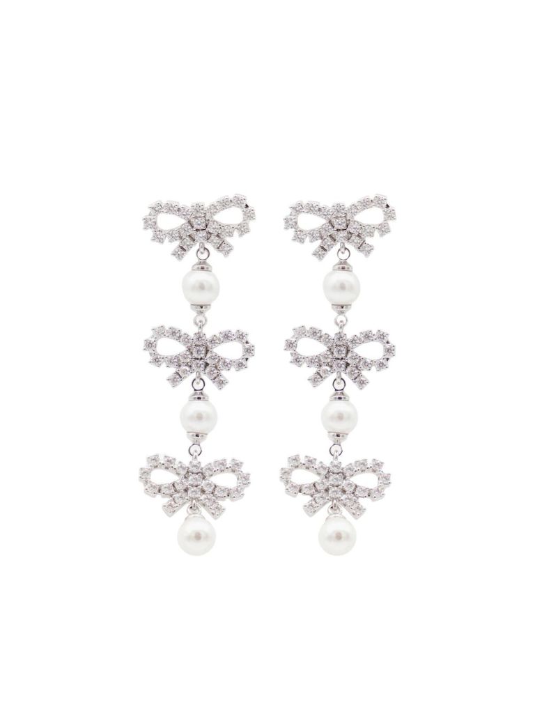 Self-portrait Bow Motif Pearl Earrings In White