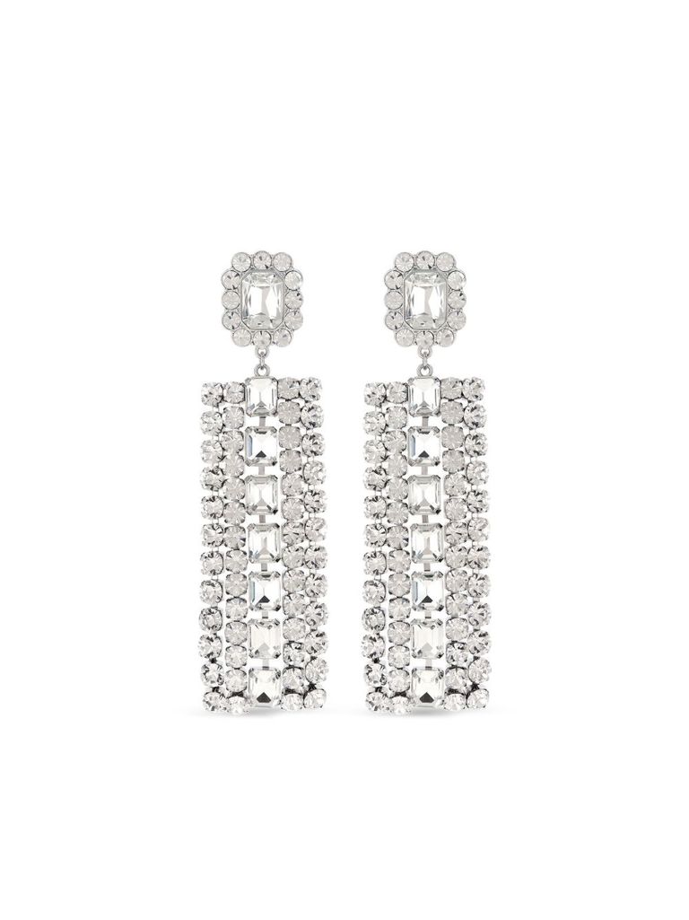 Self-portrait Drop Earrings With Rhinestones In Silver