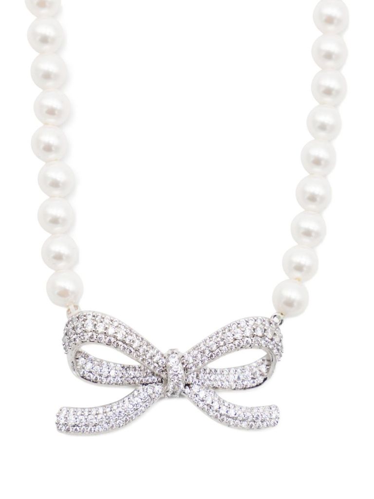 Self-portrait Pearl Necklace With Bow In White