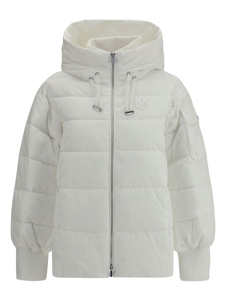 Pinko -line Down Jacket With Logo Patch In White