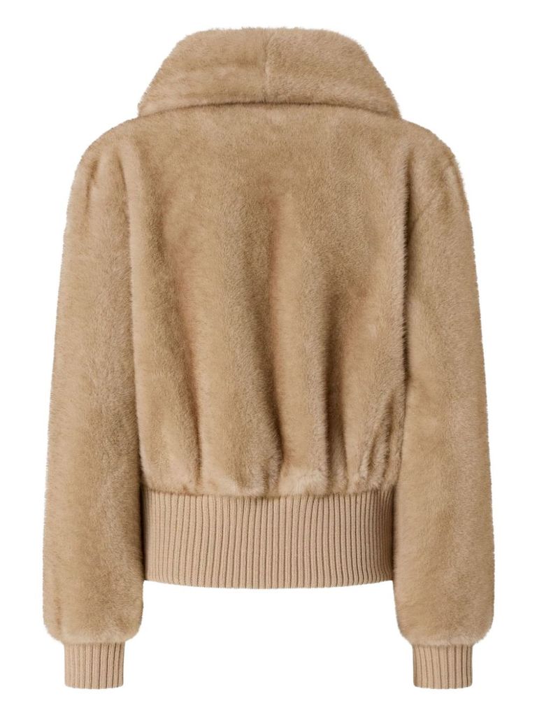Pinko Faux-fur Ribbed-hem Jacket In Brown