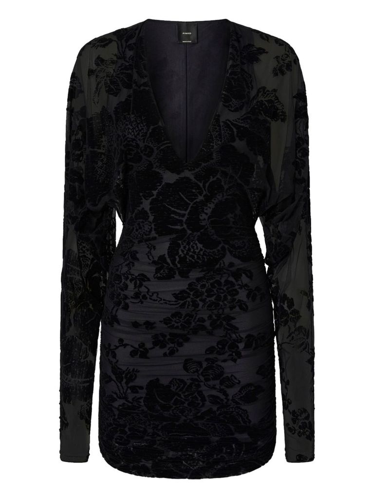 Pinko Mini Dress With Textured Floral Pattern In Black