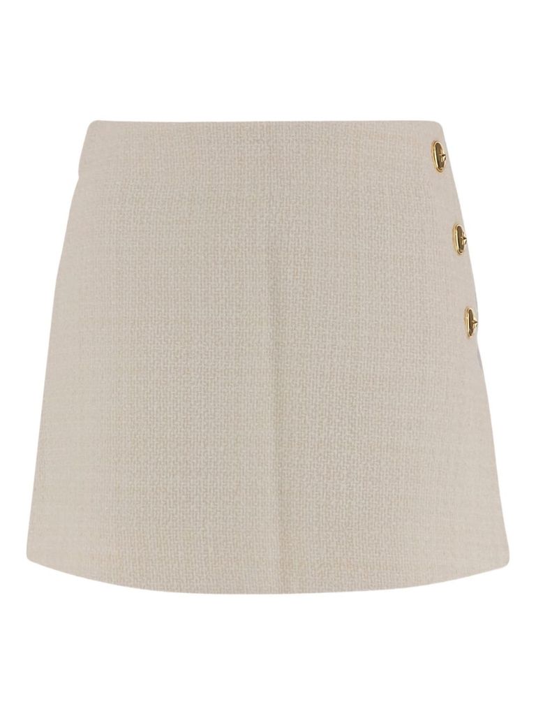 Pinko Wrap-style High-waisted Tweed Miniskirt With Gold-tone Buttons In White