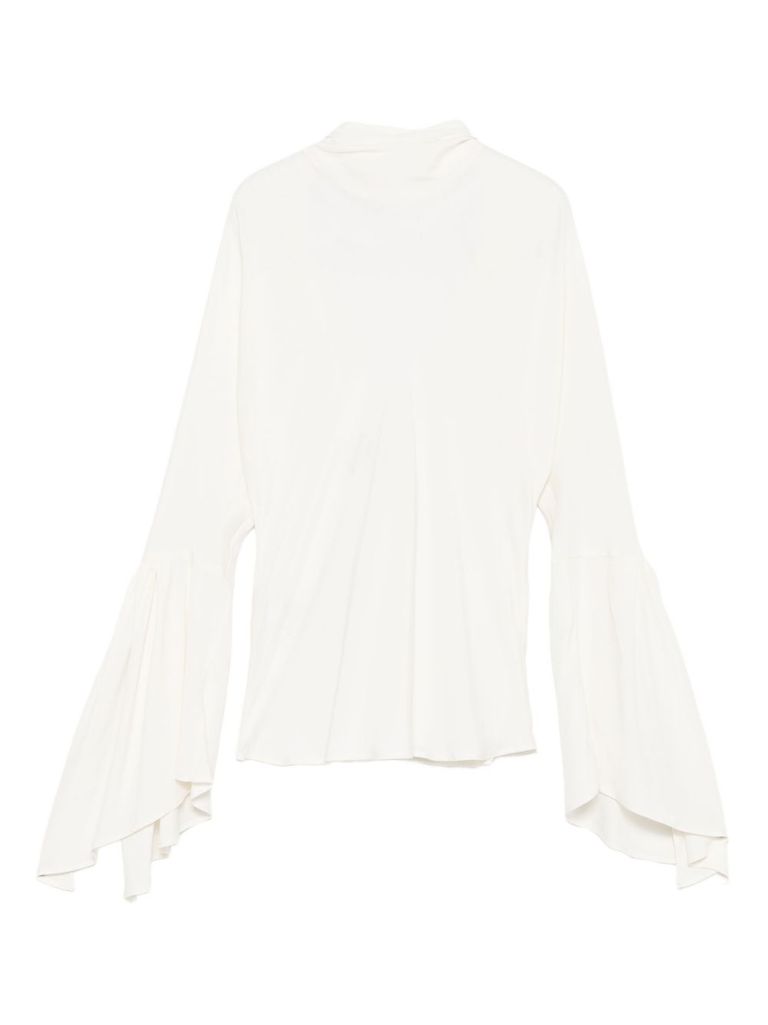 Pinko White High Neck Shirt With Flared Sleeves In White