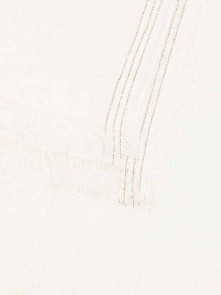 Faliero Sarti Soft Textured White Scarf With Fringed Edges In White