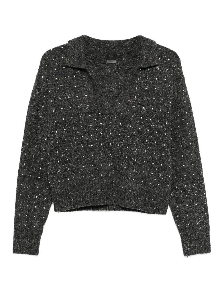 Pinko Rhinetone-embellished Collared Sweater In Gray