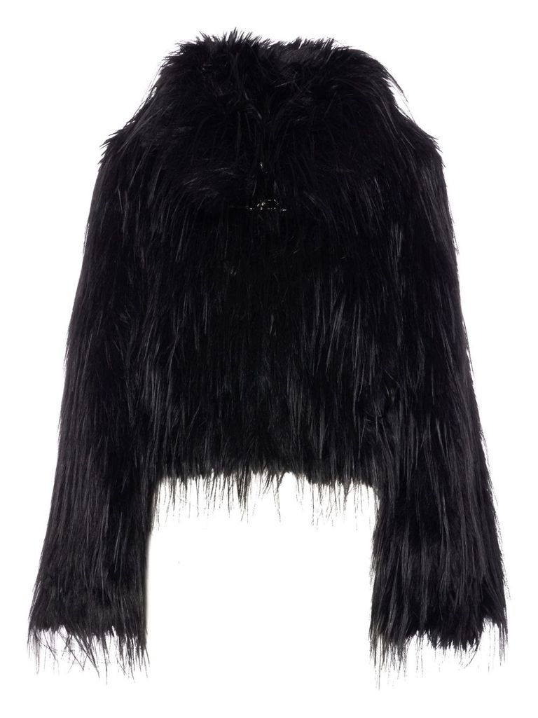 Pinko High-neck Faux-fur Jacket In Black