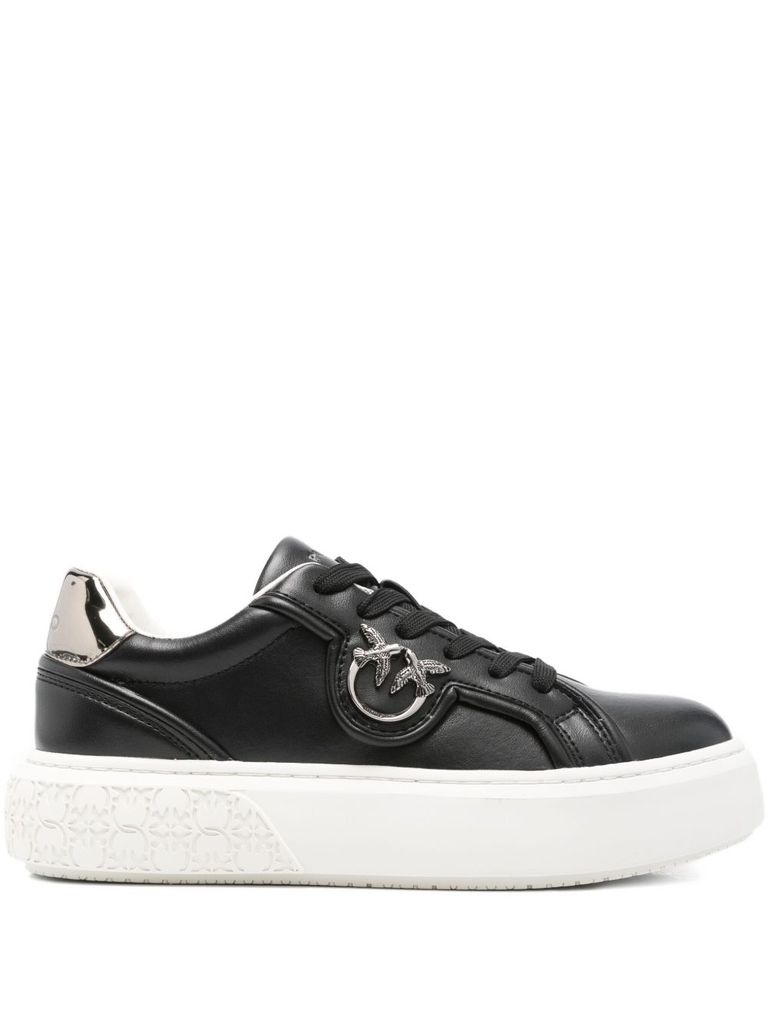Pinko Vitello And Polyurethane Sneakers In Black