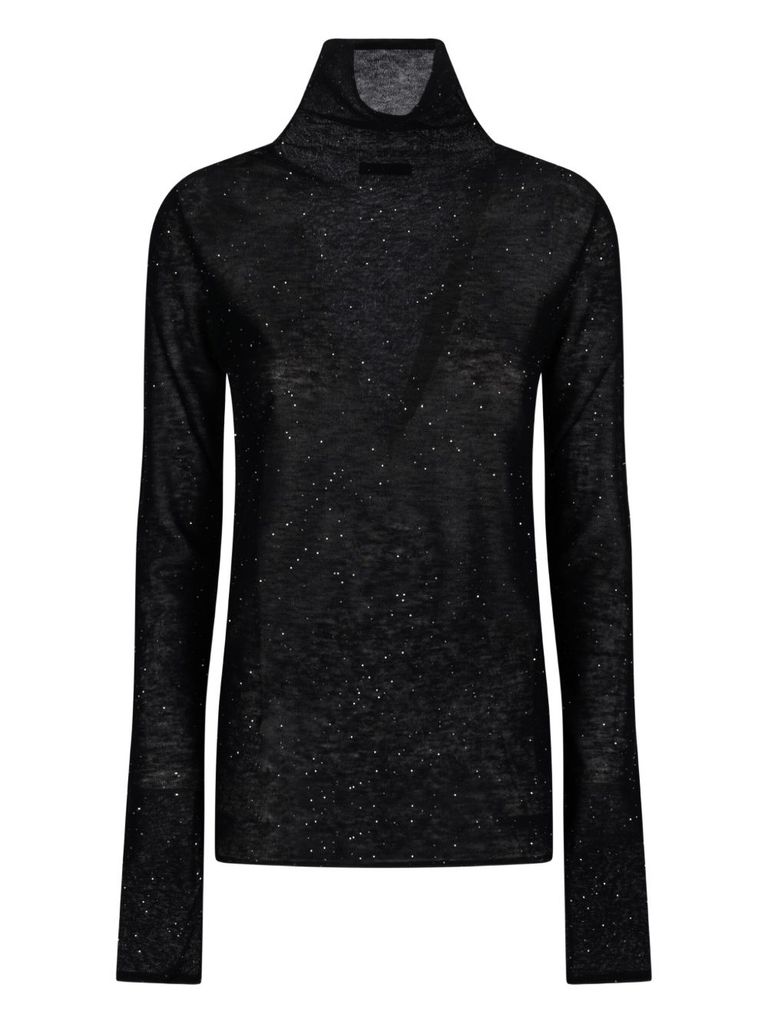 Pinko Slim-fit High-neck Sweater With Micro-sequins In Black