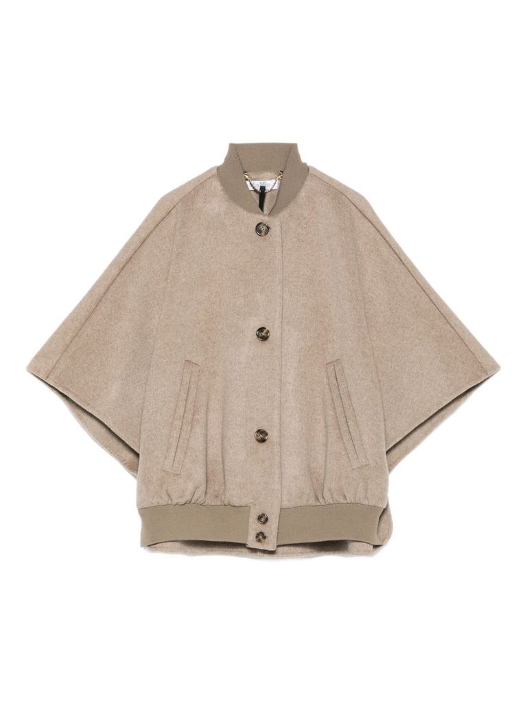 Max Mara Jacket With Front Pockets And High Collar In Brown