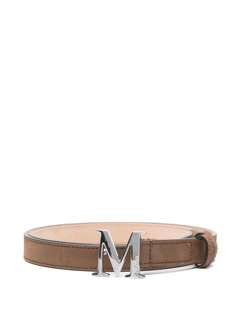 Max Mara Adjustable Calf Suede Leather Strap With Stitch Detailing In Black