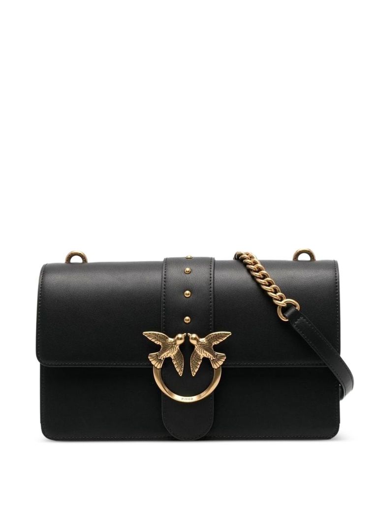 Pinko Black Leather Shoulder Bag With Studded And Chain Straps In Black