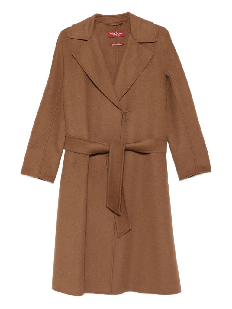 Max Mara Collar Coat With Belted Waist And Pockets In Brown