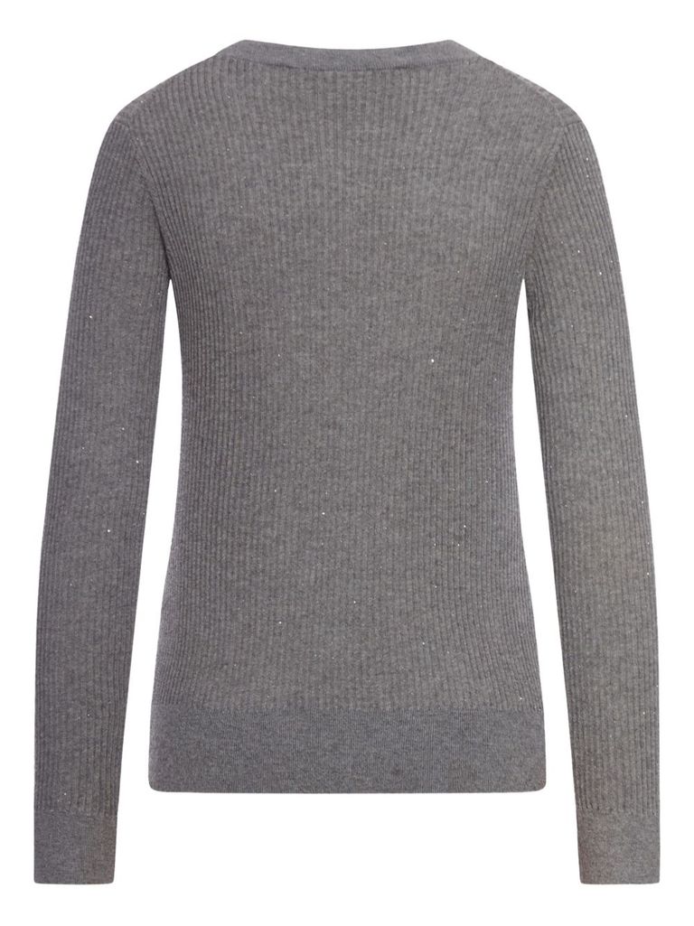 Max Mara Wool And Silk Sweater With Sequins In Gray