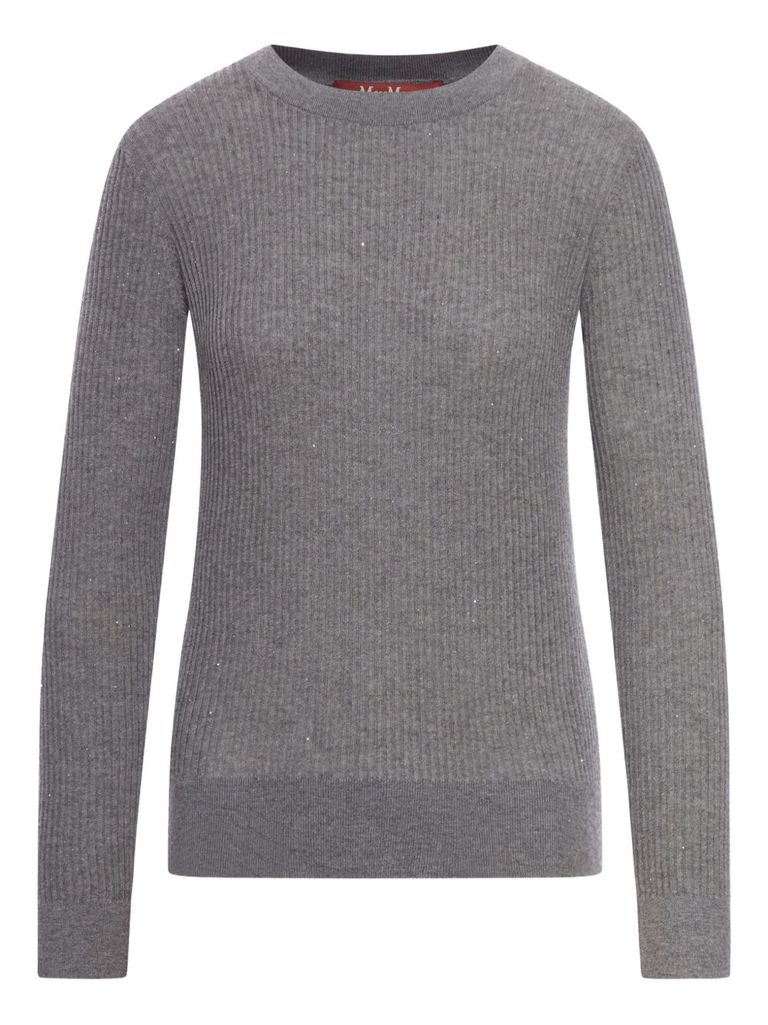 Max Mara Wool And Silk Sweater With Sequins In Gray