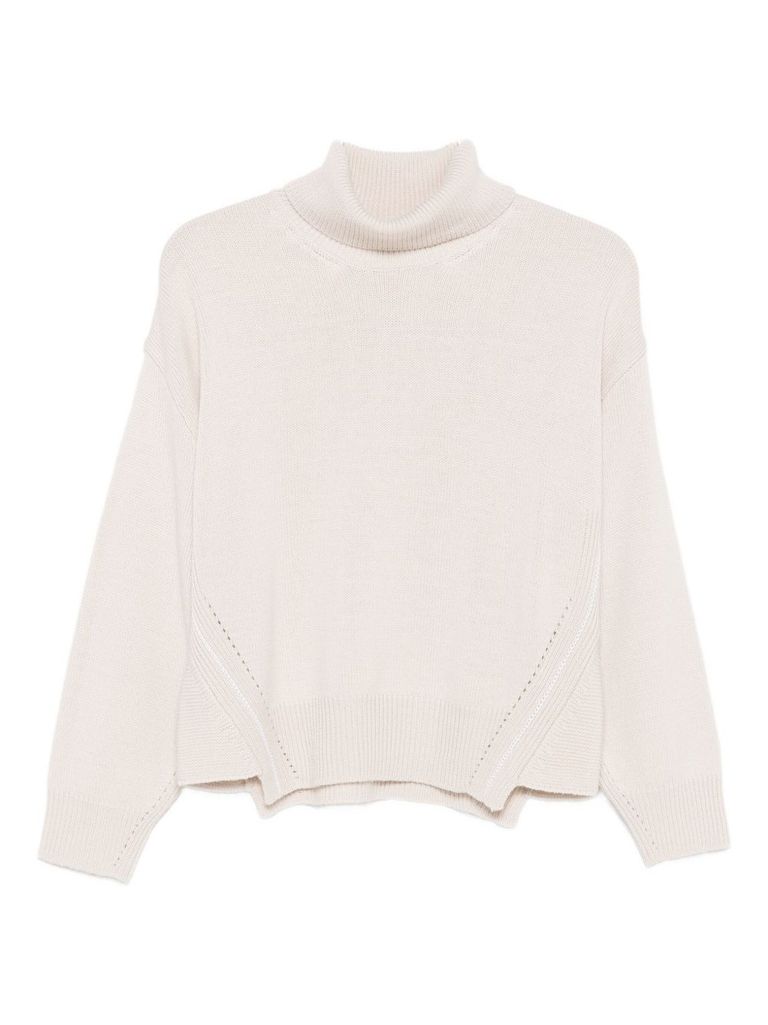 Alpha Studio Merino Wool Turtleneck Sweater In White