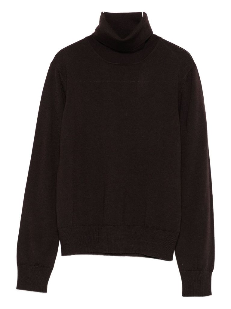 Alpha Studio Merino Wool Turtleneck Sweater In Brown