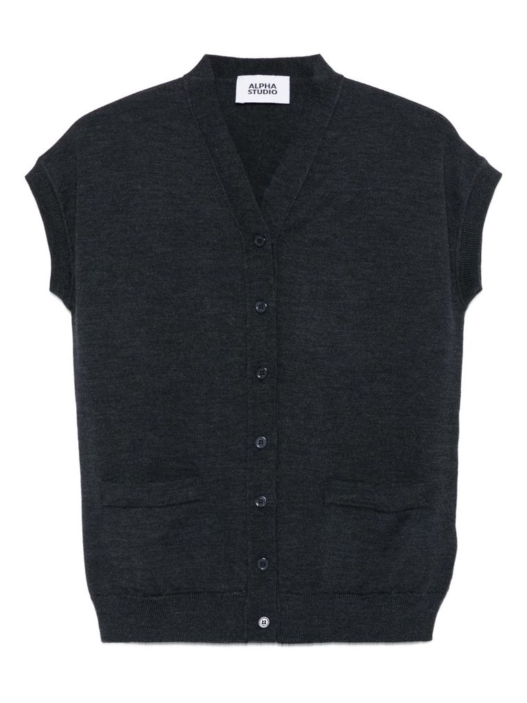 Alpha Studio Button-front Sleeveless Cardigan In Gray