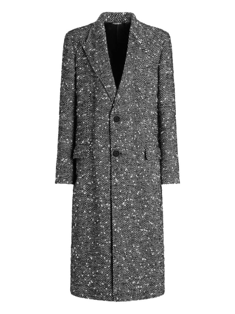 Dolce & Gabbana Herringbone Long Coat Flap Pockets In Gray