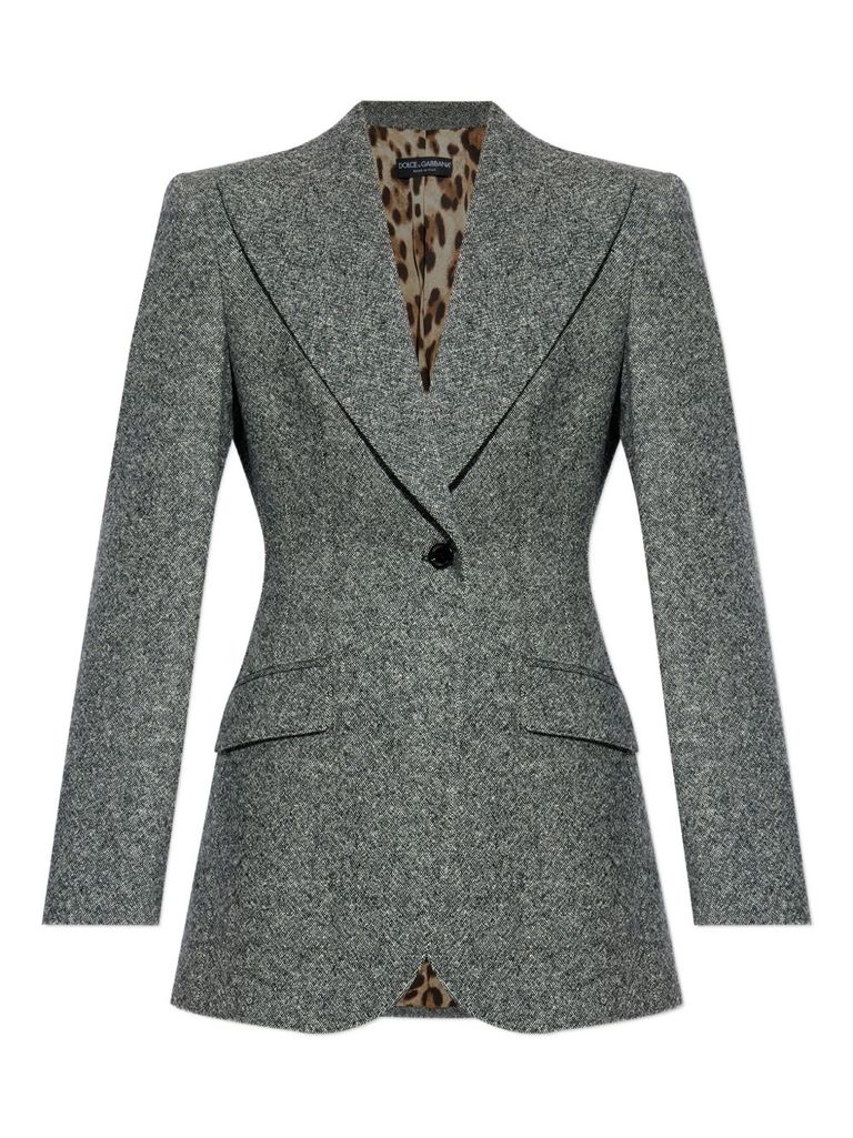 Dolce & Gabbana Tweed Jacket With Flap Pockets And Peak Lapels In Gray
