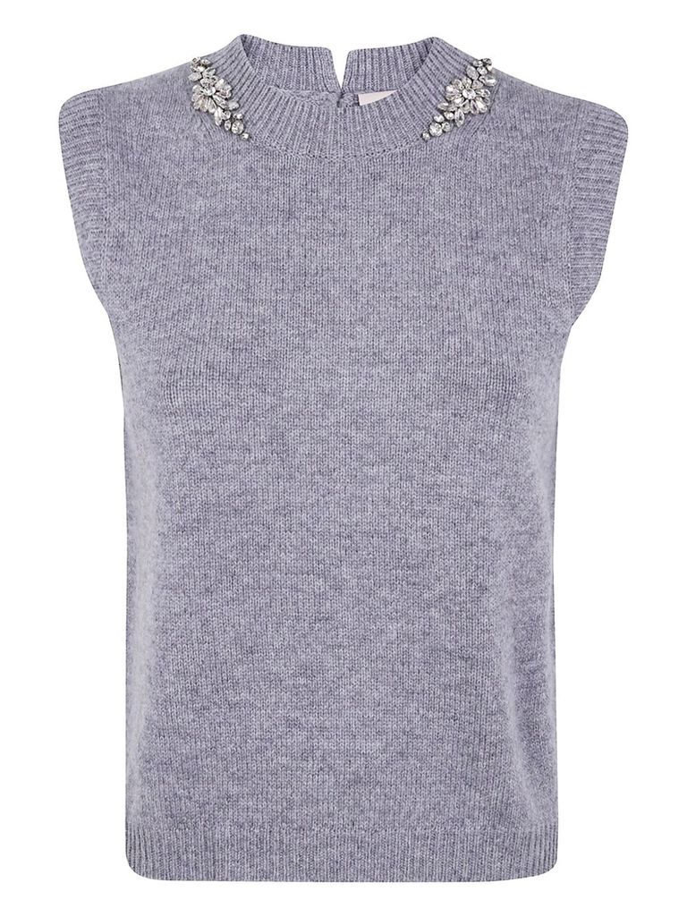 Semicouture Elegant Light Grey Gilet With Crystal Embellishments In Gray
