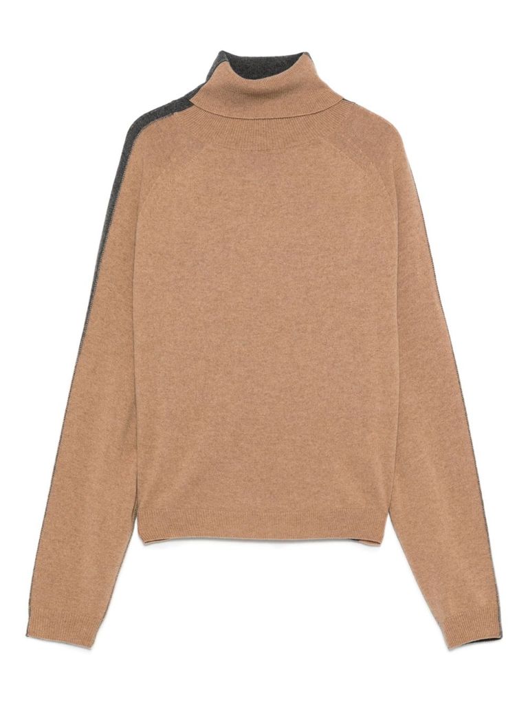 Semicouture Turtleneck Wool-blend Sweater In Brown