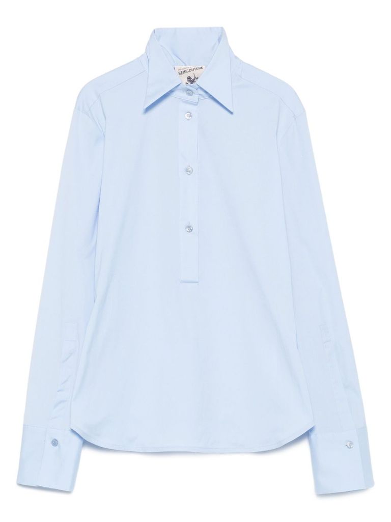 Semicouture Fitted Light Blue Shirt With Classic Collar In Blue