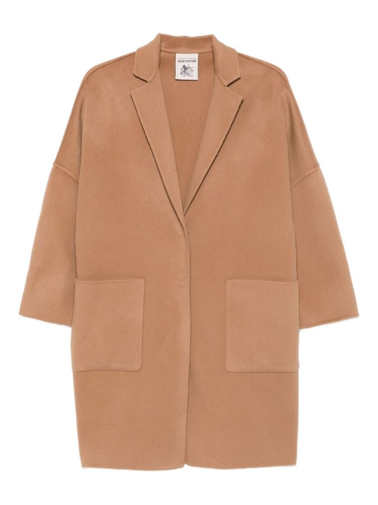 Semicouture Beige Wool Coat With Oversized Silhouette In Brown