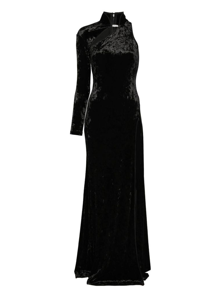 Versace Jeans Couture Asymmetrical Black Velvet Evening Dress In Black