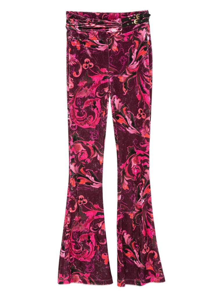 Versace Jeans Couture Flared Burgundy Trousers With Double Buckle Detail In Red