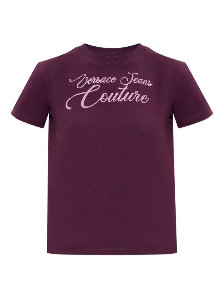 Versace Jeans Couture Logo Burgundy Stretch Cotton T-shirt In Purple