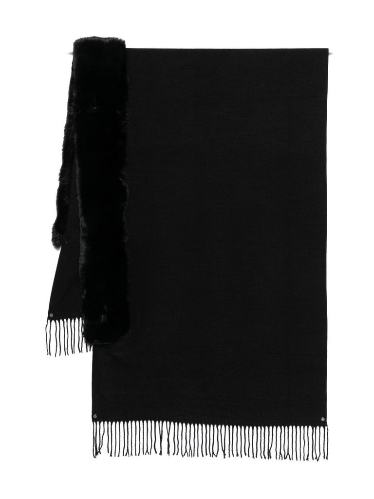 Blugirl Knitted Stole With Faux Fur Collar In Black