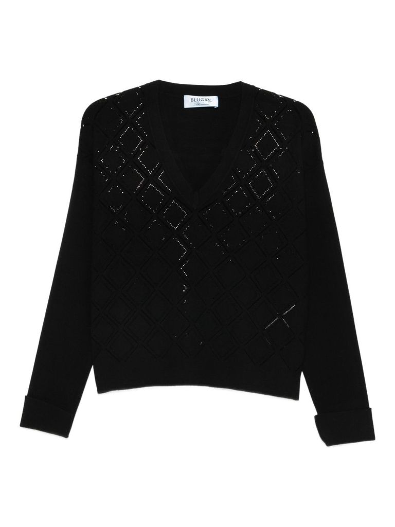 Blugirl Geometric V-neck Sweater In Black