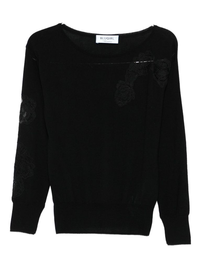 Blugirl Sweater With Lace Decoration In Black