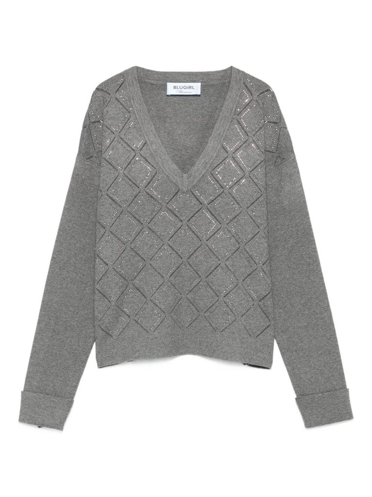Blugirl Geometric V-neck Sweater In Gray