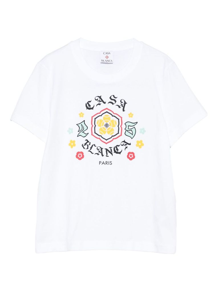 Casablanca Graphic Print Crew Neck Short Sleeve Top In White